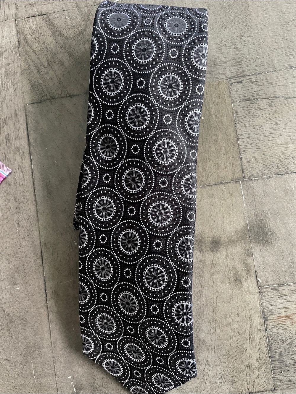 Jo’s A bank Black Silk Tie with White Circular Pattern